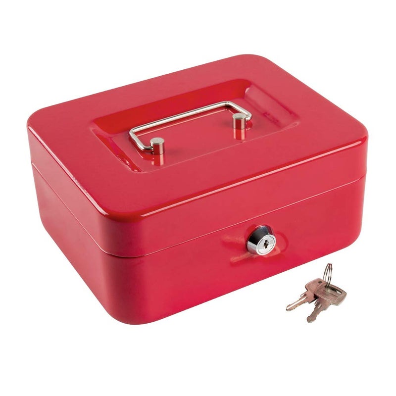 Kyodoled Medium Cash Box with Money Tray,Small Safe Lock Box with Key,Cash Drawer,7.87"x 6.30"x 3.54" Red Medium - Image 1